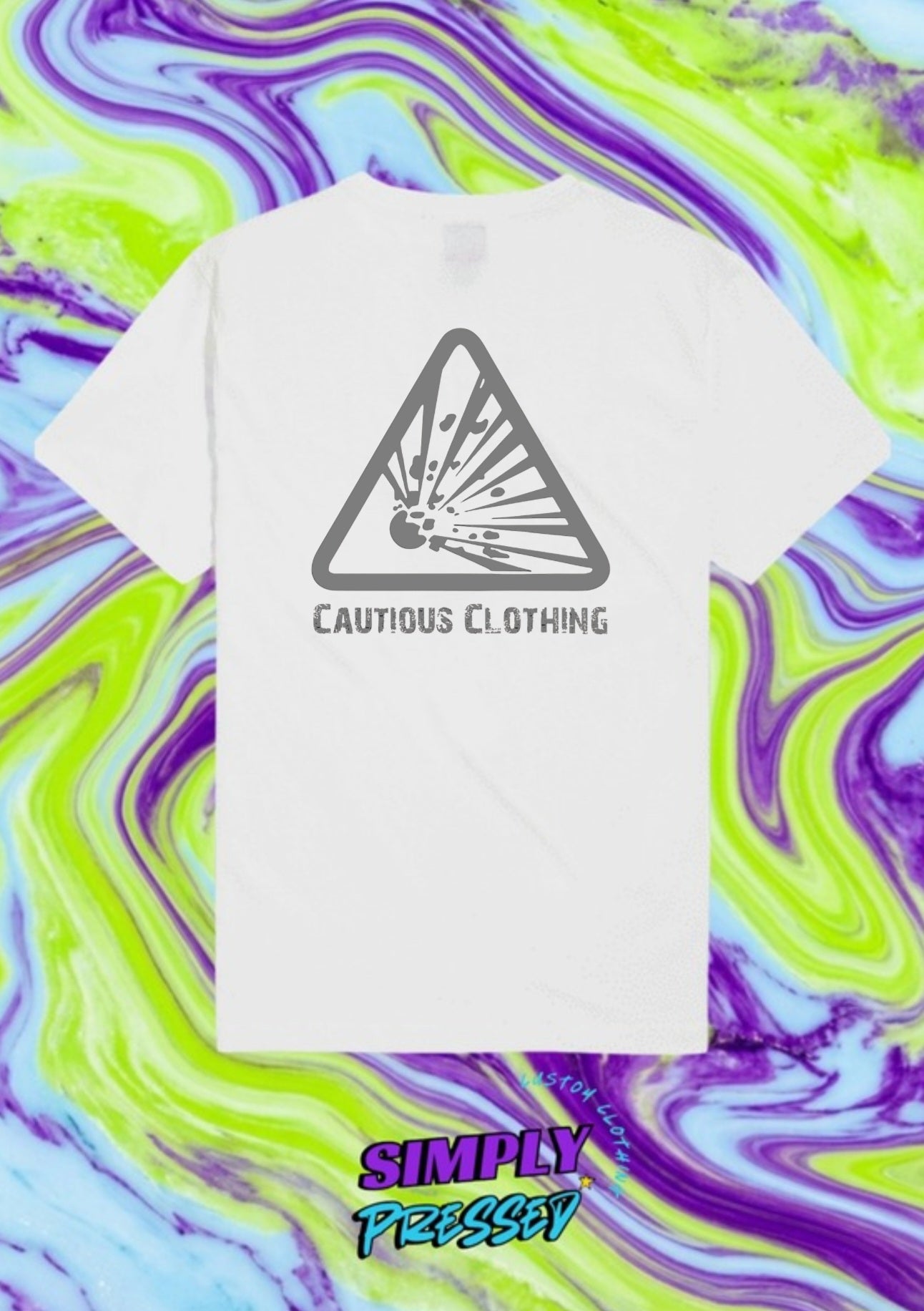 Cautious Clothing Signature Explosion Logo Centre Graphic